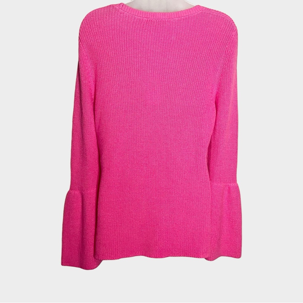 NWT MINNIE ROSE Vibrant Pink Shaker Knit Bell Sleeve Cotton Cashmere Sweater L - Picture 3 of 6